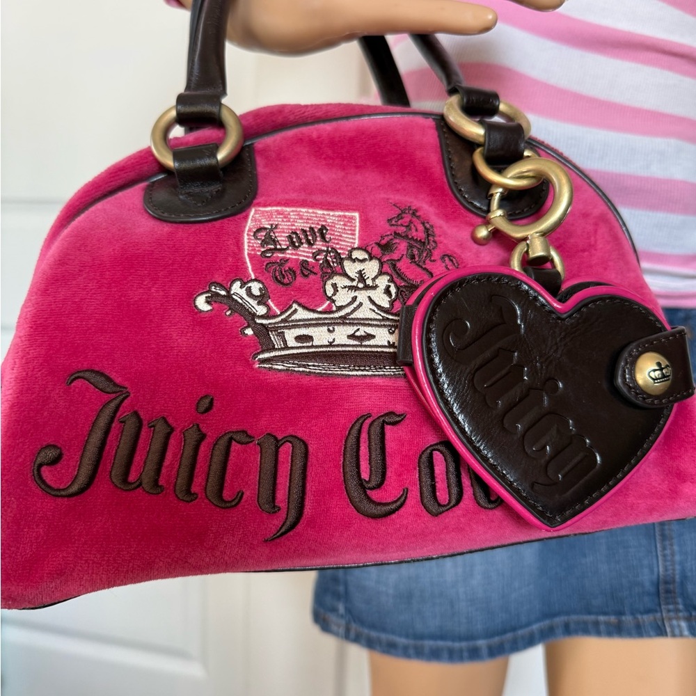 👑 🩷 Vintage G&P Juicy Couture Pink and Brown Bowler Bag with charm